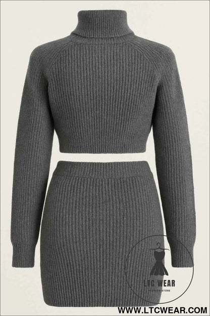 Knit Mock Neck Top And Skirt
