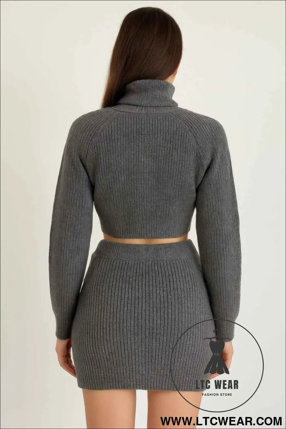 Knit Mock Neck Top And Skirt