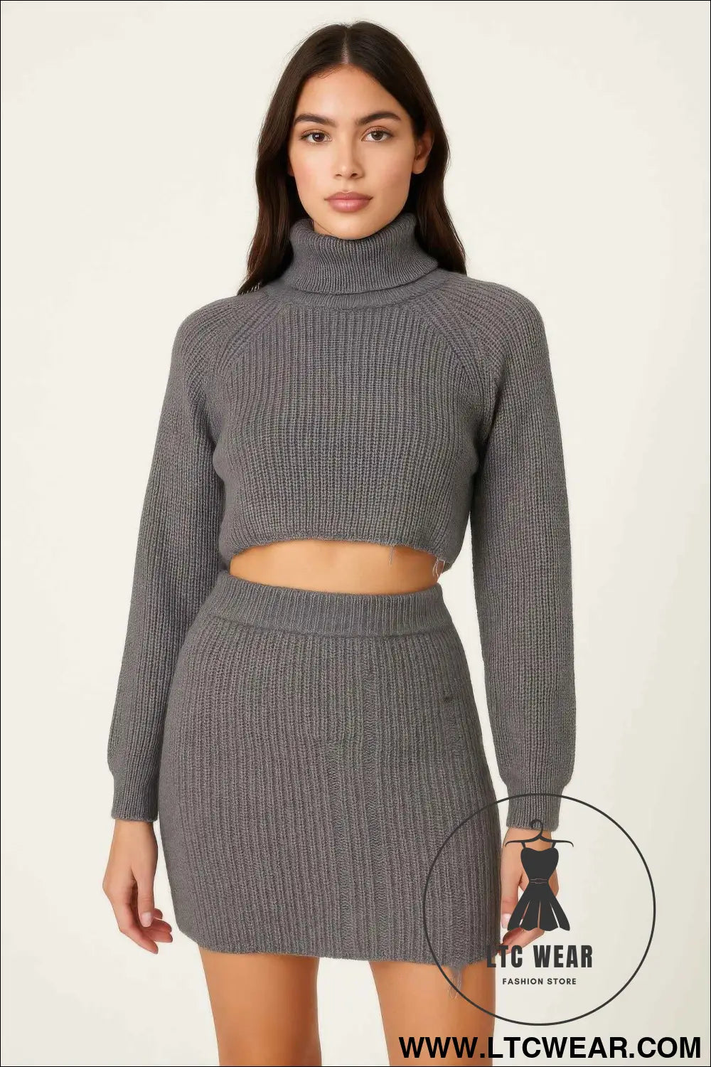 Knit Mock Neck Top And Skirt