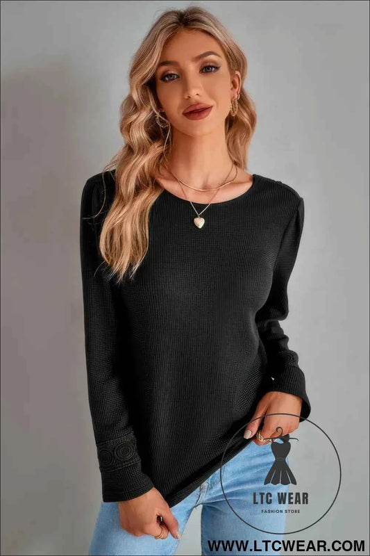 Knit Solid Double Wearing Lace V Neck Loose Top