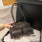 Korean-style retro shoulder bag fashion trendy casual boston bag stylish bowling bag - black