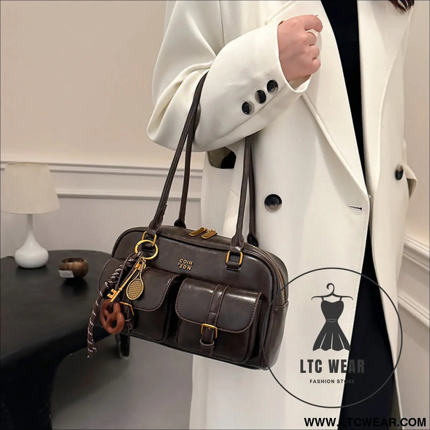 Korean-style retro shoulder bag fashion trendy casual boston bag stylish bowling bag