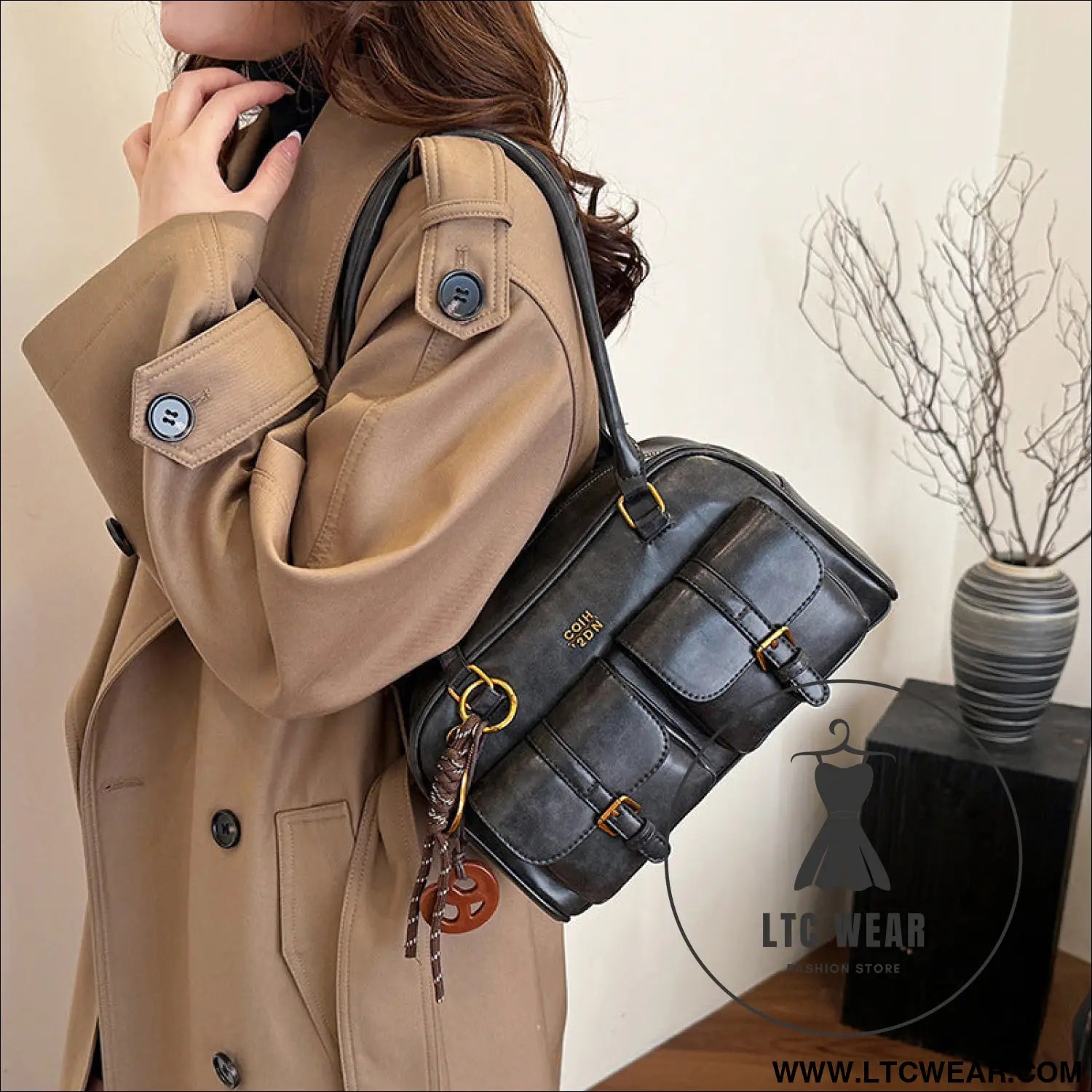Korean-style retro shoulder bag fashion trendy casual boston bag stylish bowling bag