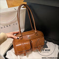 Korean-style retro shoulder bag fashion trendy casual boston bag stylish bowling bag - brown