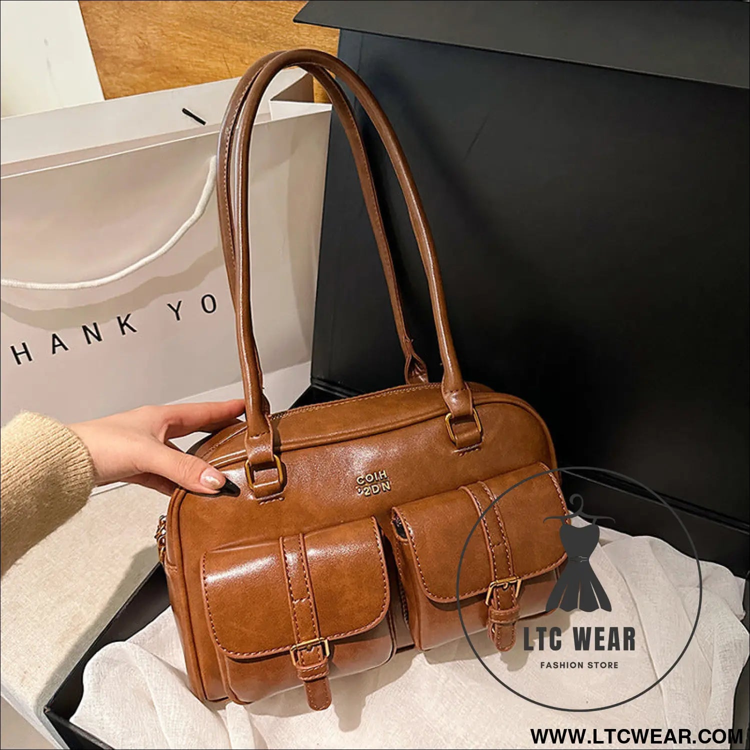 Korean-style retro shoulder bag fashion trendy casual boston bag stylish bowling bag - brown
