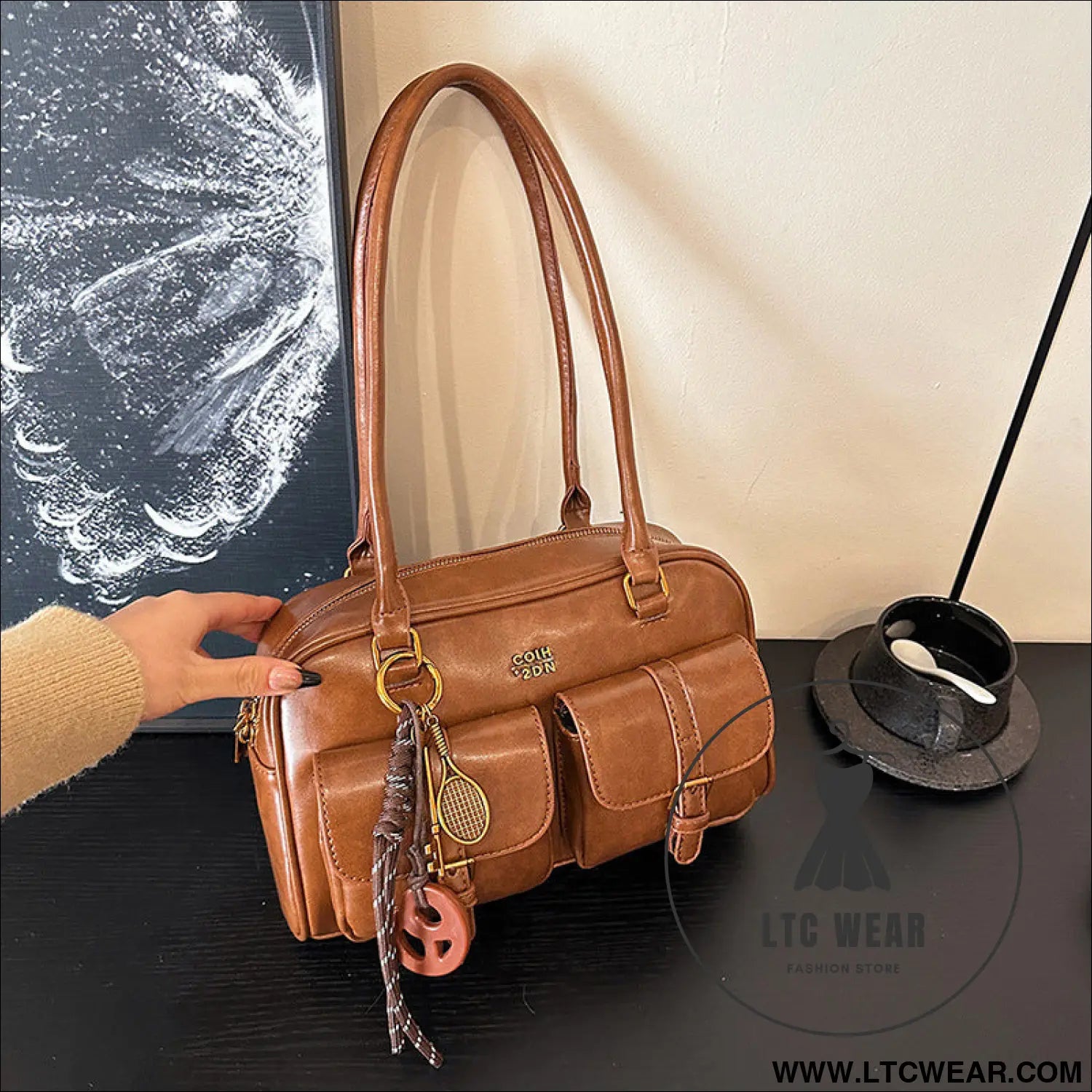 Korean-style retro shoulder bag fashion trendy casual boston bag stylish bowling bag