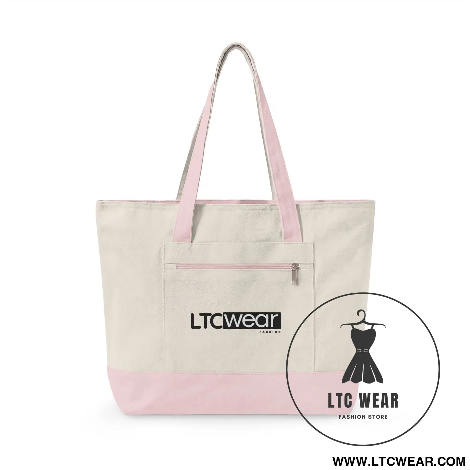 L.t.c wear canvas tote bag zippered market tote - 18’’ x 14’’ x 4.5’’ / natural/light pink - bags