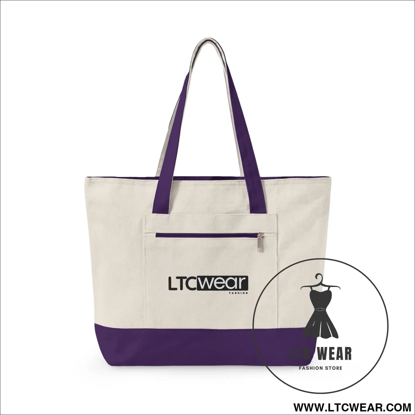 L.t.c wear canvas tote bag zippered market tote - 18’’ x 14’’ x 4.5’’ / natural/purple - bags