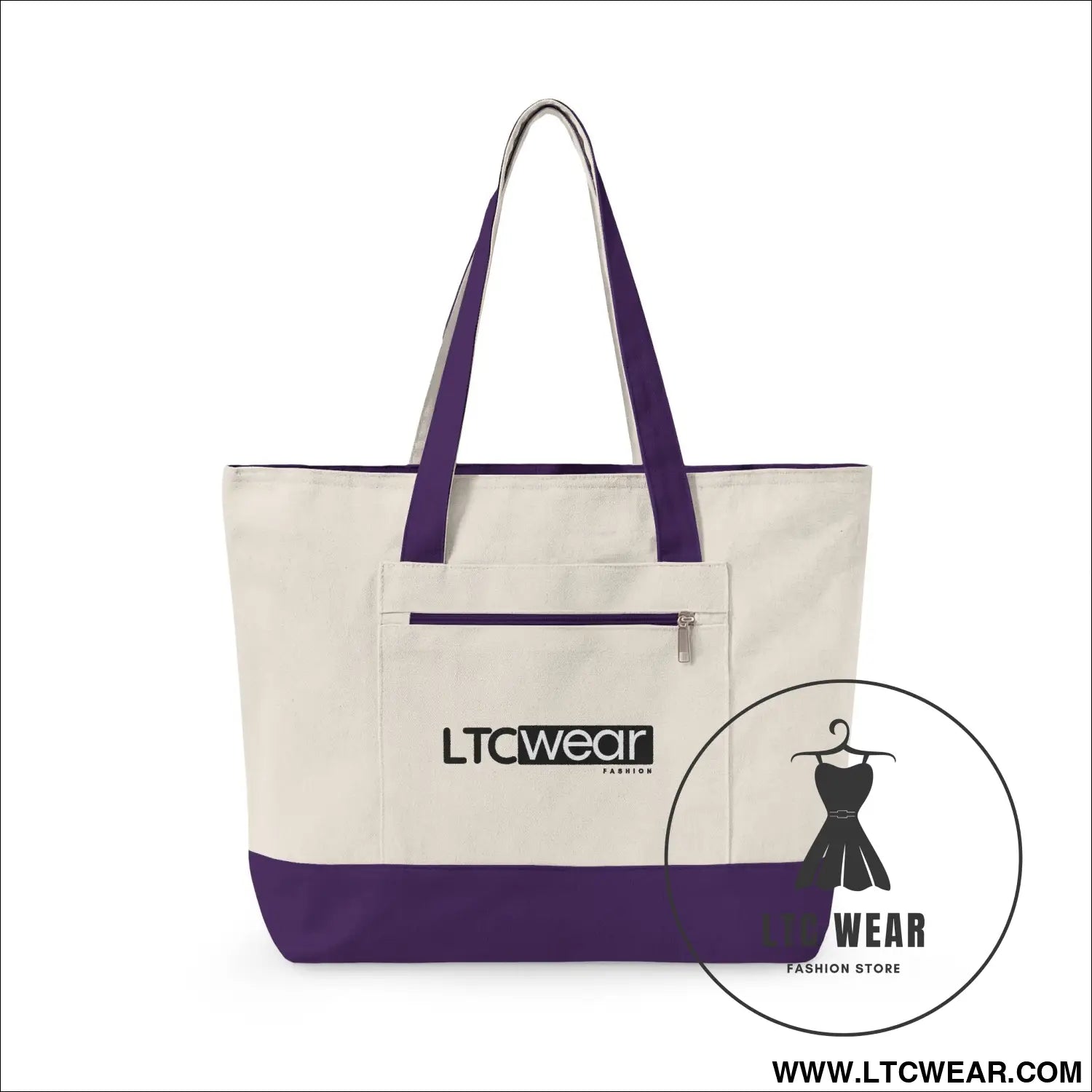 L.t.c wear canvas tote bag zippered market tote - 18’’ x 14’’ x 4.5’’ / natural/purple - bags