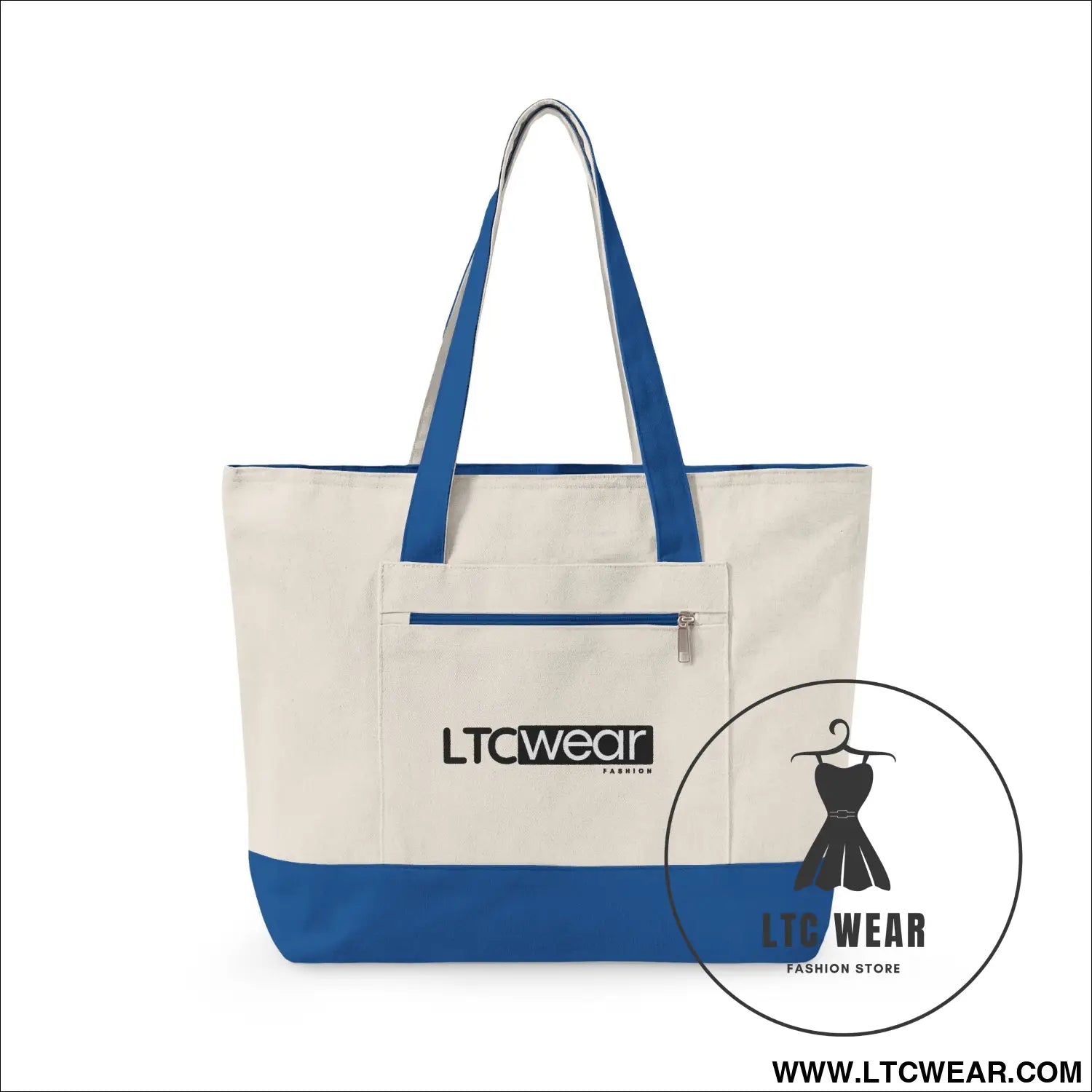 L.t.c wear canvas tote bag zippered market tote - 18’’ x 14’’ x 4.5’’ / natural/royal - bags