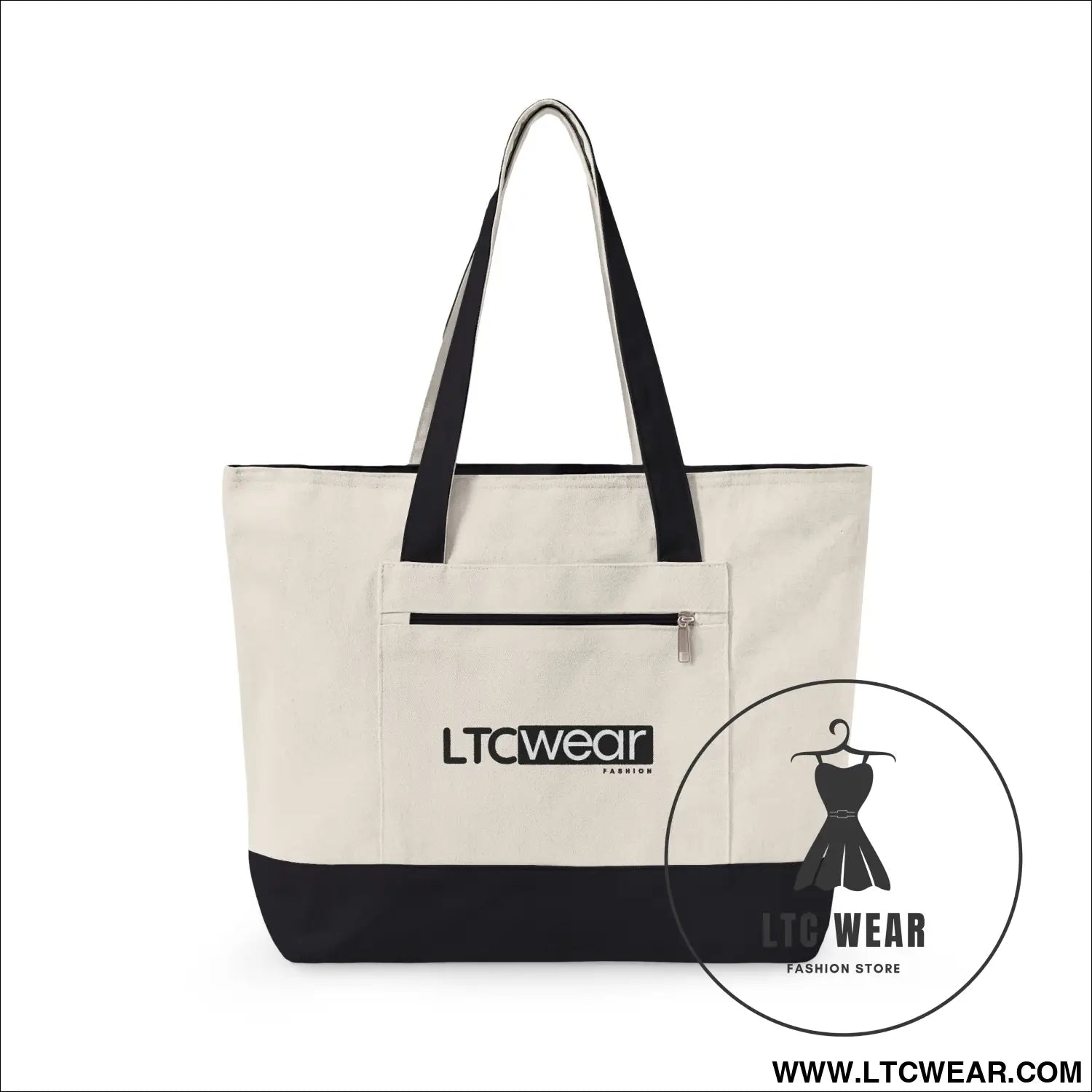 L.t.c wear canvas tote bag zippered market tote - 18’’ x 14’’ x 4.5’’ / natural/black - bags