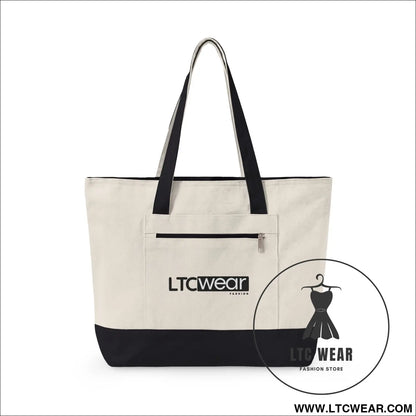 L.t.c wear canvas tote bag zippered market tote - 18’’ x 14’’ x 4.5’’ / natural/black - bags