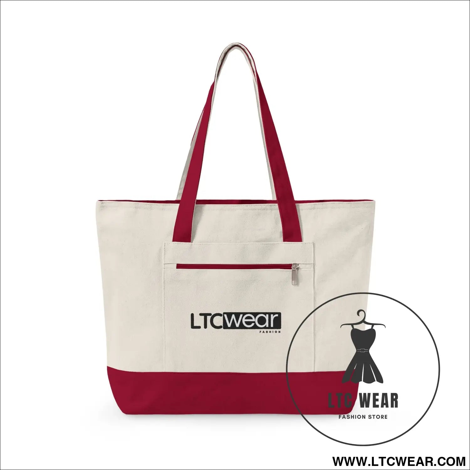L.t.c wear canvas tote bag zippered market tote - 18’’ x 14’’ x 4.5’’ / natural/red - bags