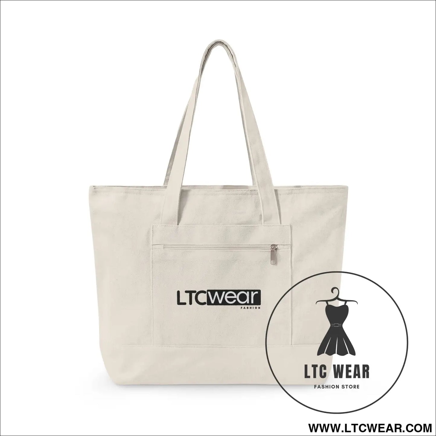 L.t.c wear canvas tote bag zippered market tote - 18’’ x 14’’ x 4.5’’ / natural - bags