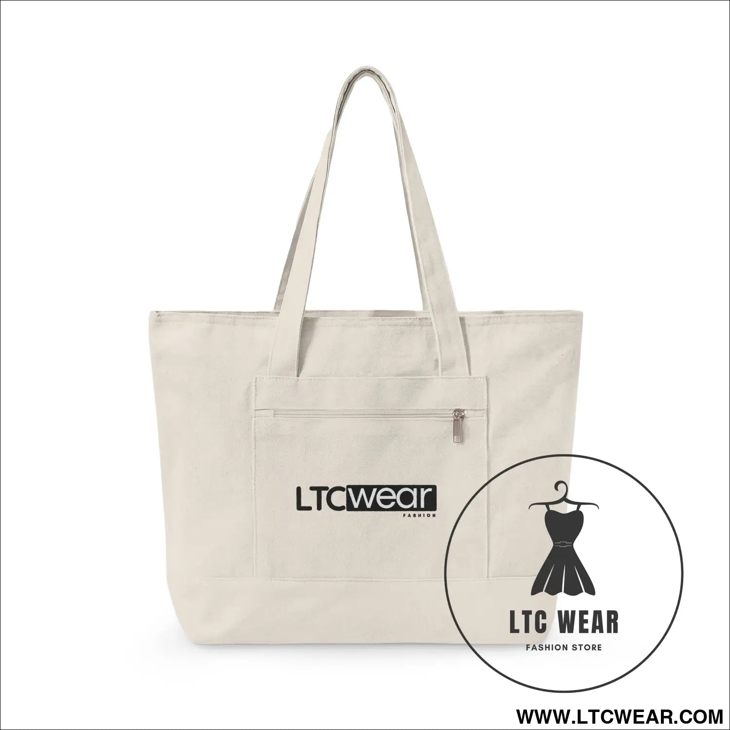L.t.c wear canvas tote bag zippered market tote - 18’’ x 14’’ x 4.5’’ / natural - bags