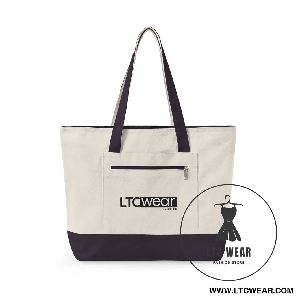 L.t.c wear canvas tote bag zippered market tote - 18’’ x 14’’ x 4.5’’ / natural/navy - bags
