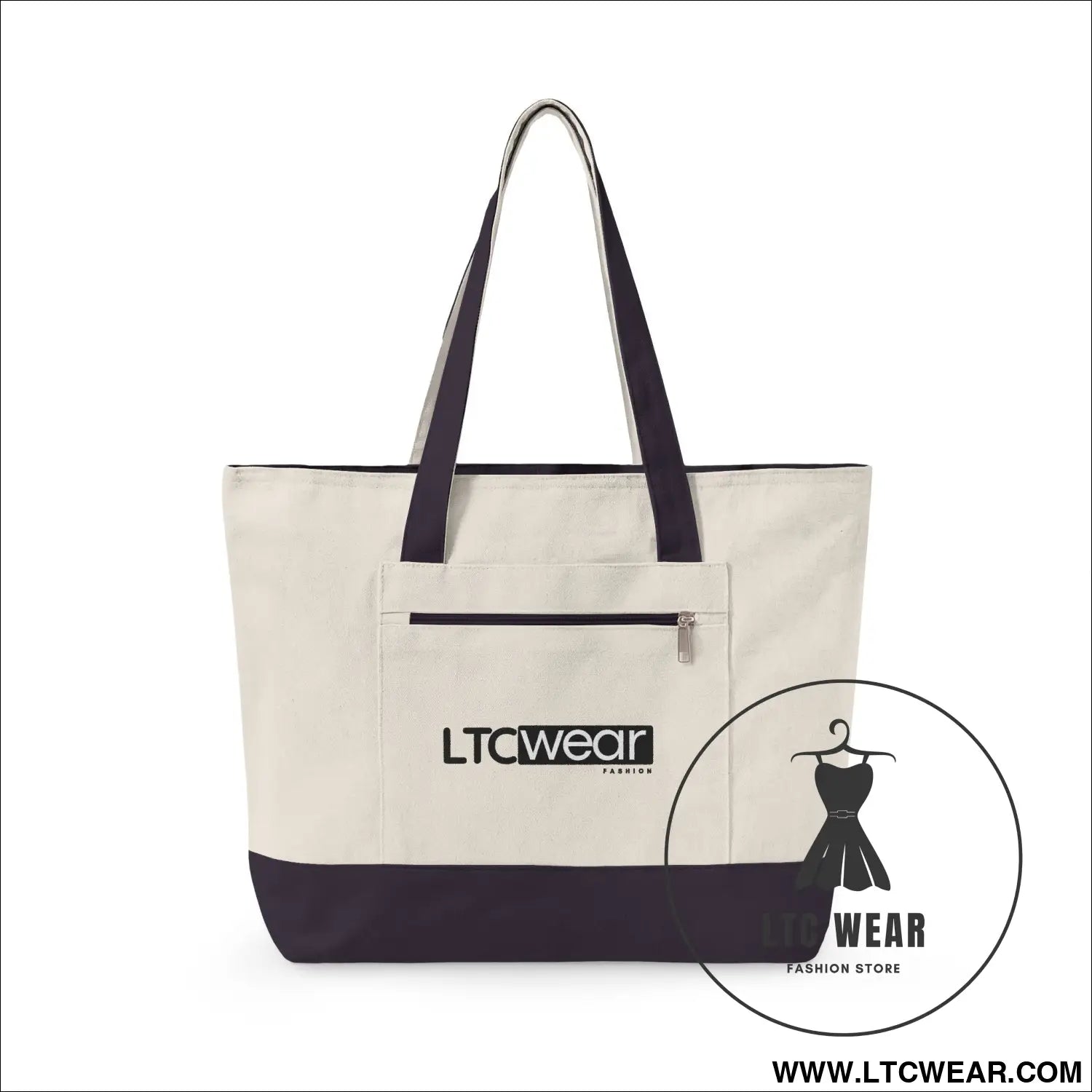 L.t.c wear canvas tote bag zippered market tote - 18’’ x 14’’ x 4.5’’ / natural/navy - bags