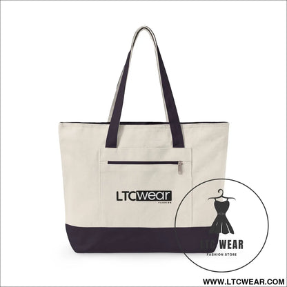 L.t.c wear canvas tote bag zippered market tote - 18’’ x 14’’ x 4.5’’ / natural/navy - bags