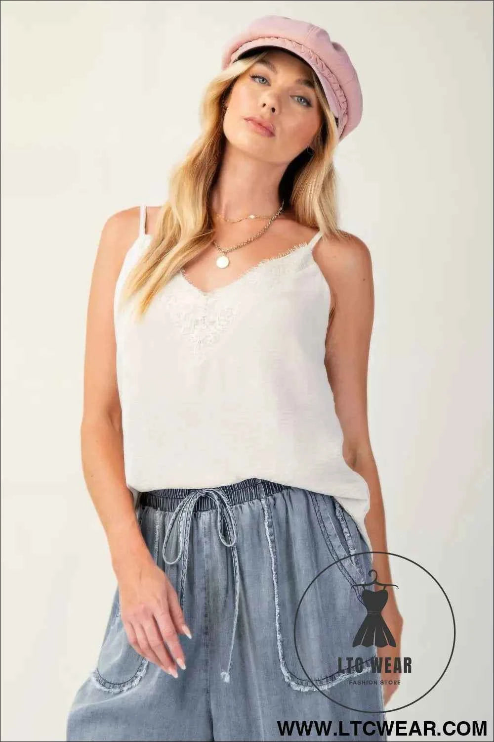 Laced textured poly woven camisole
