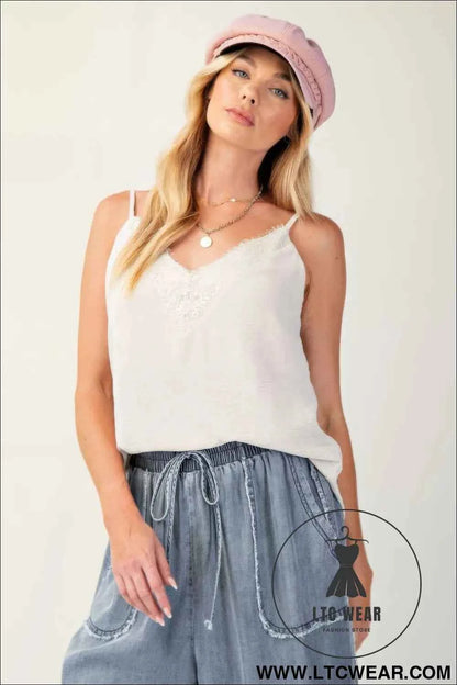 Laced textured poly woven camisole