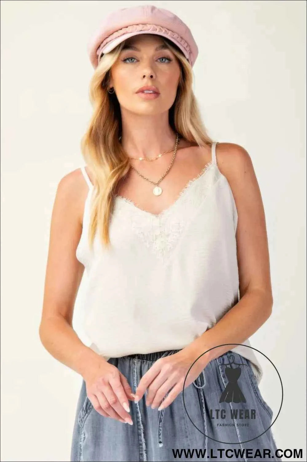 Laced textured poly woven camisole