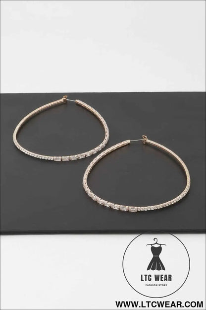 Large Rhinestone Oval Hoop Earrings