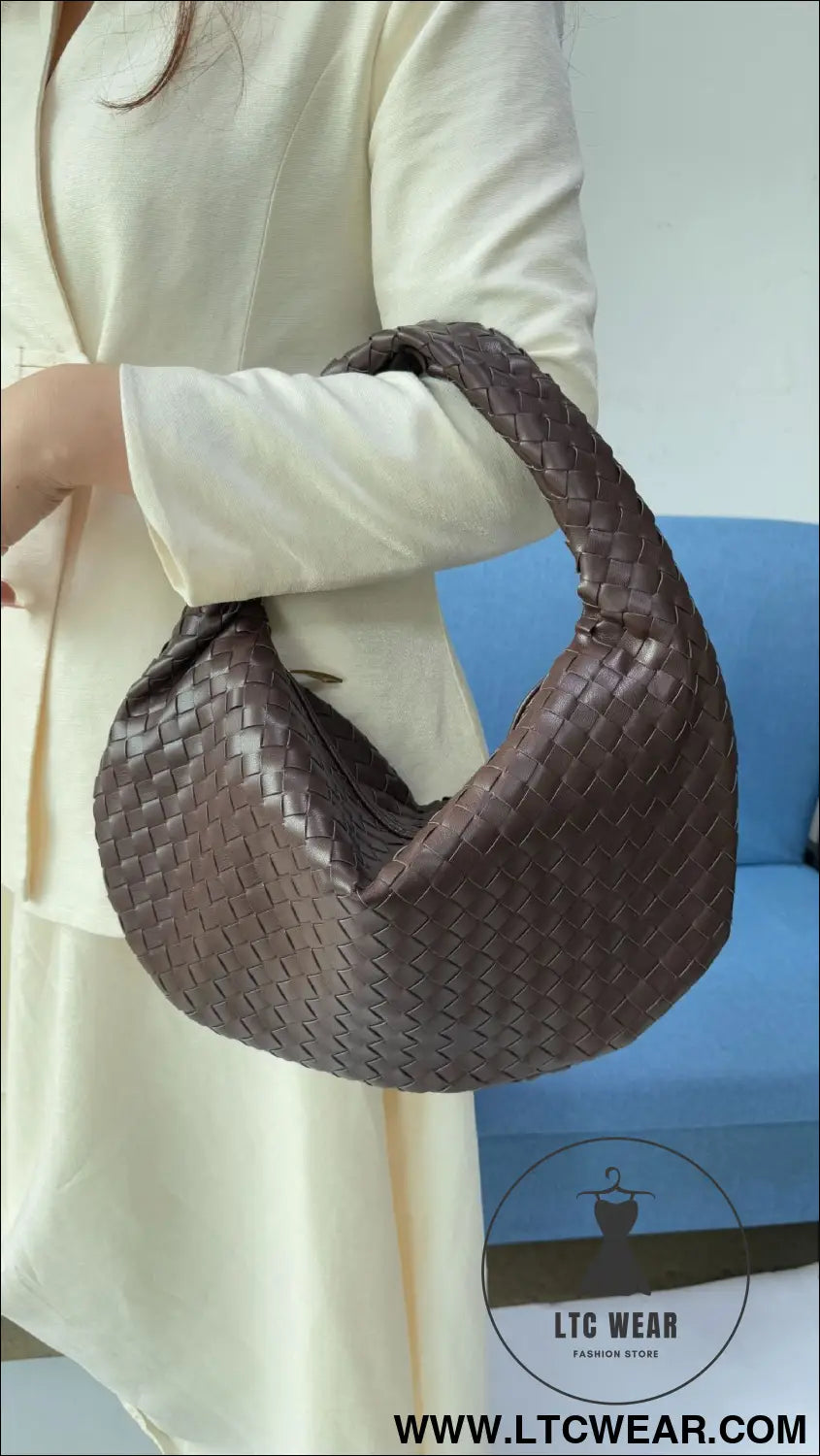 Large size women’s woven bag large capacity hand-held armpit bag women’s bag - coffee / 44*5*25cm