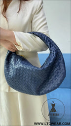 Large size women’s woven bag large capacity hand-held armpit bag women’s bag - dark blue / 44*5*25cm