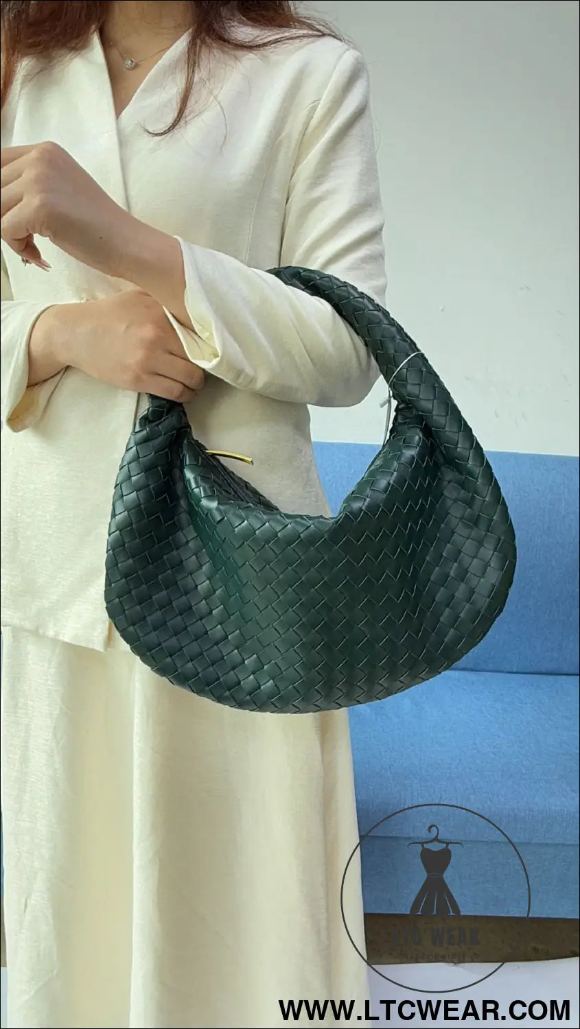Large size women’s woven bag large capacity hand-held armpit bag women’s bag - dark green / 44*5*25cm