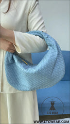 Large size women’s woven bag large capacity hand-held armpit bag women’s bag - light blue / 44*5*25cm