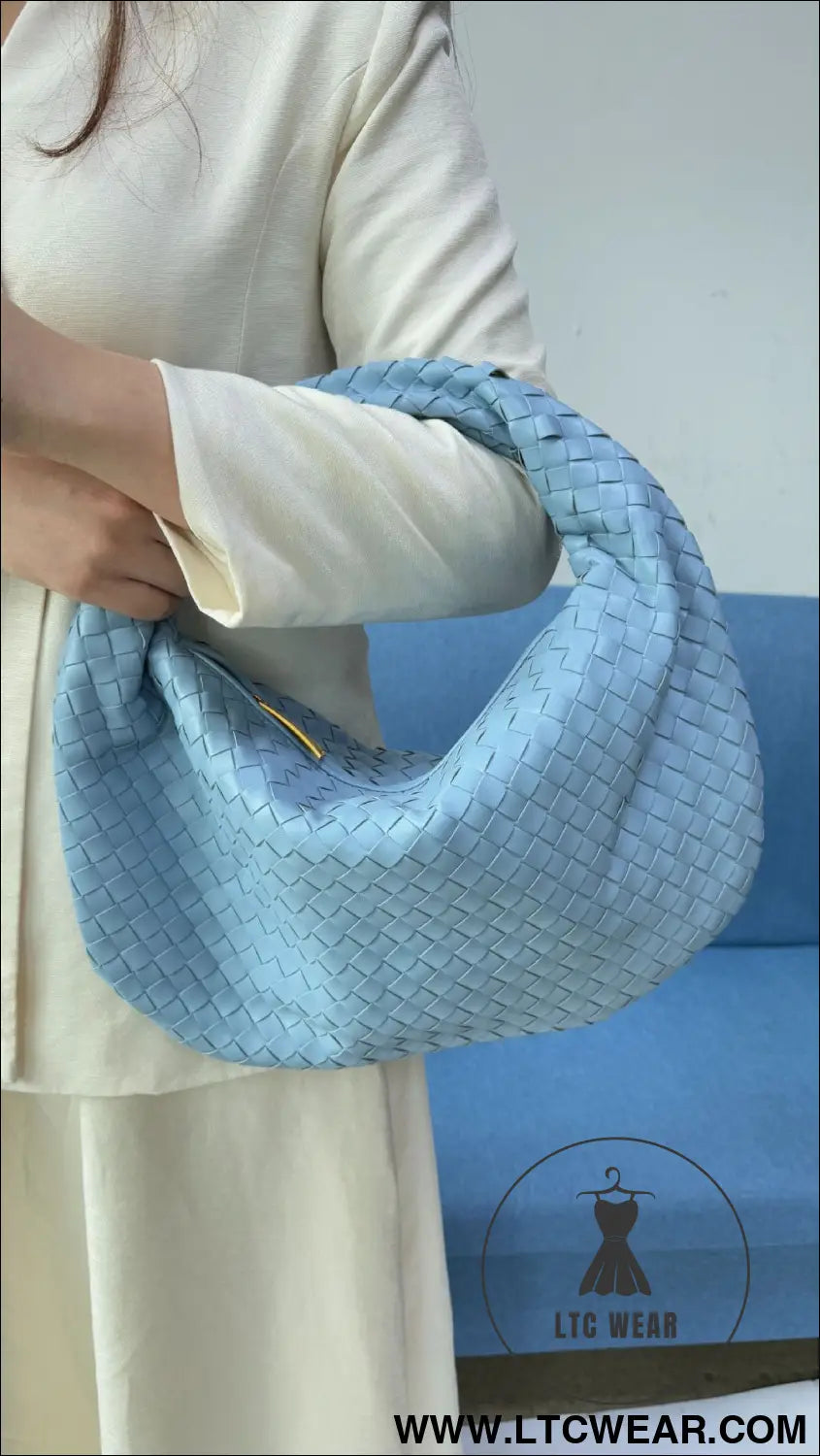Large size women’s woven bag large capacity hand-held armpit bag women’s bag - light blue / 44*5*25cm