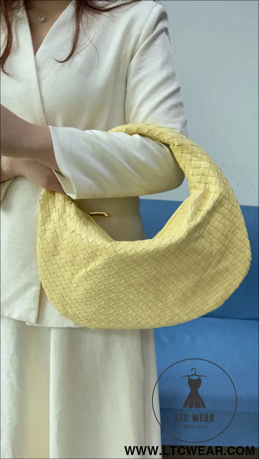 Large size women’s woven bag large capacity hand-held armpit bag women’s bag - light yellow / 44*5*25cm