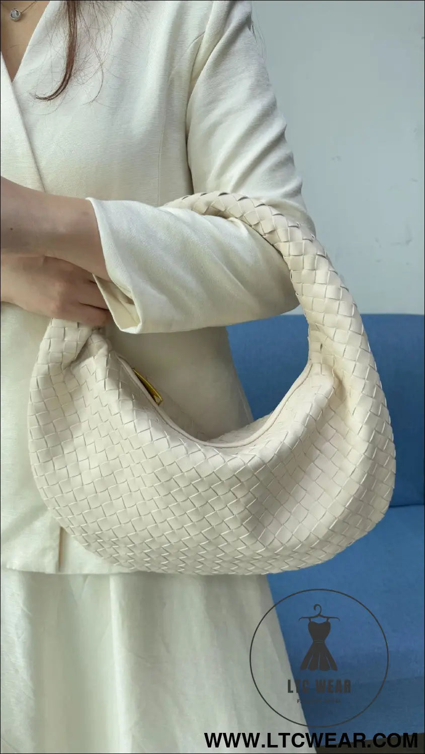 Large size women’s woven bag large capacity hand-held armpit bag women’s bag - off-white / 44*5*25cm