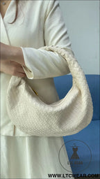 Large size women’s woven bag large capacity hand-held armpit bag women’s bag - off-white / 44*5*25cm