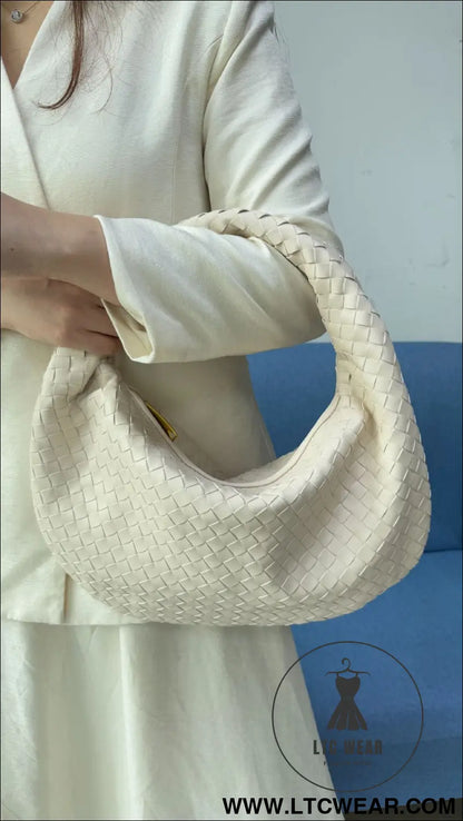 Large size women’s woven bag large capacity hand-held armpit bag women’s bag - off-white / 44*5*25cm