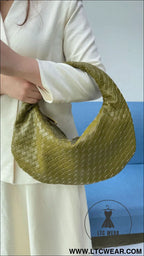 Large size women’s woven bag large capacity hand-held armpit bag women’s bag - old army green / 44*5*25cm