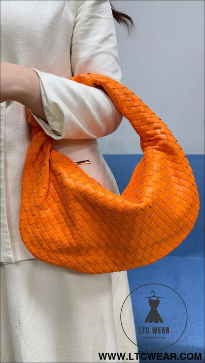 Large size women’s woven bag large capacity hand-held armpit bag women’s bag - orange / 44*5*25cm