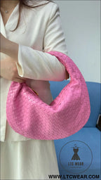 Large size women’s woven bag large capacity hand-held armpit bag women’s bag - rose red / 44*5*25cm
