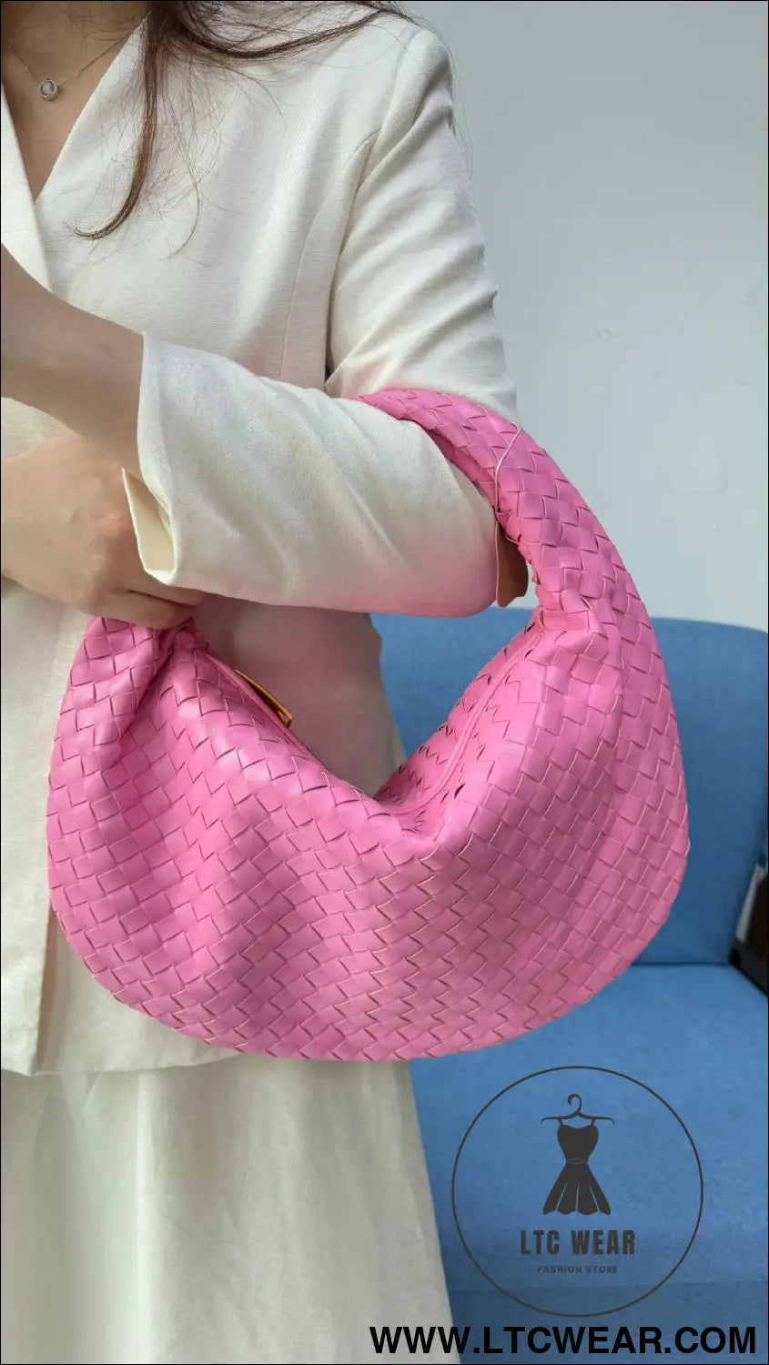 Large size women’s woven bag large capacity hand-held armpit bag women’s bag - rose red / 44*5*25cm