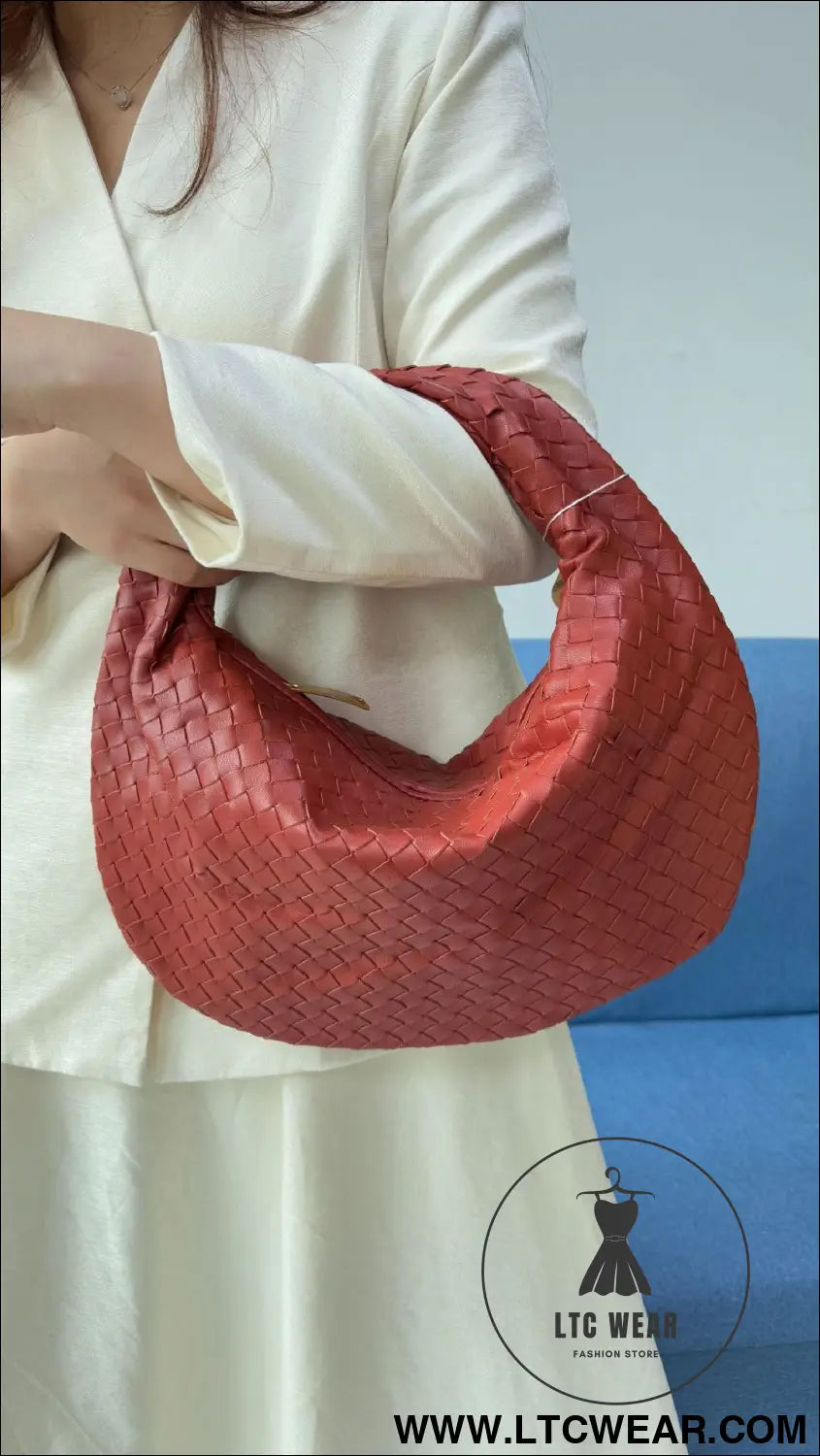 Large size women’s woven bag large capacity hand-held armpit bag women’s bag - rusty red / 44*5*25cm