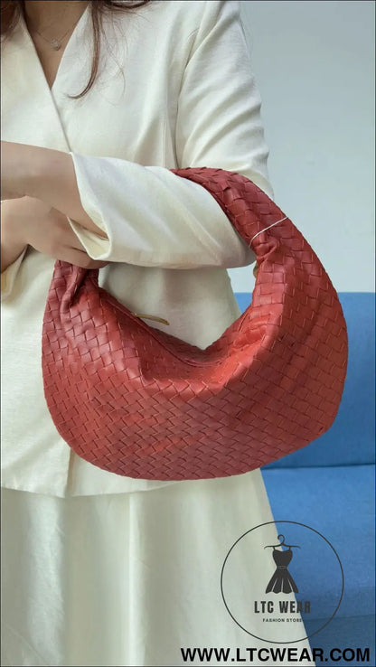 Large size women’s woven bag large capacity hand-held armpit bag women’s bag - rusty red / 44*5*25cm