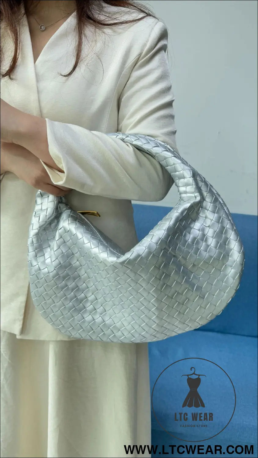 Large size women’s woven bag large capacity hand-held armpit bag women’s bag - silver / 44*5*25cm