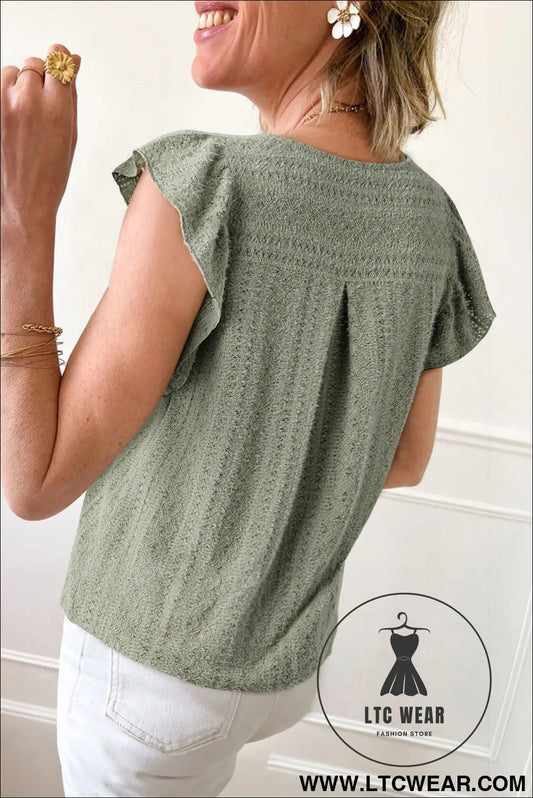 Laurel Green Flutter Sleeve V Neck Shirt - L.T.C Wear Online Fashion Store