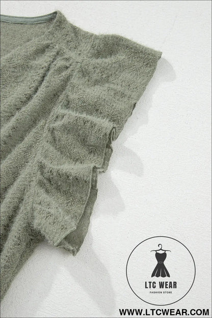 Laurel Green Flutter Sleeve V Neck Shirt - L.T.C Wear Online Fashion Store