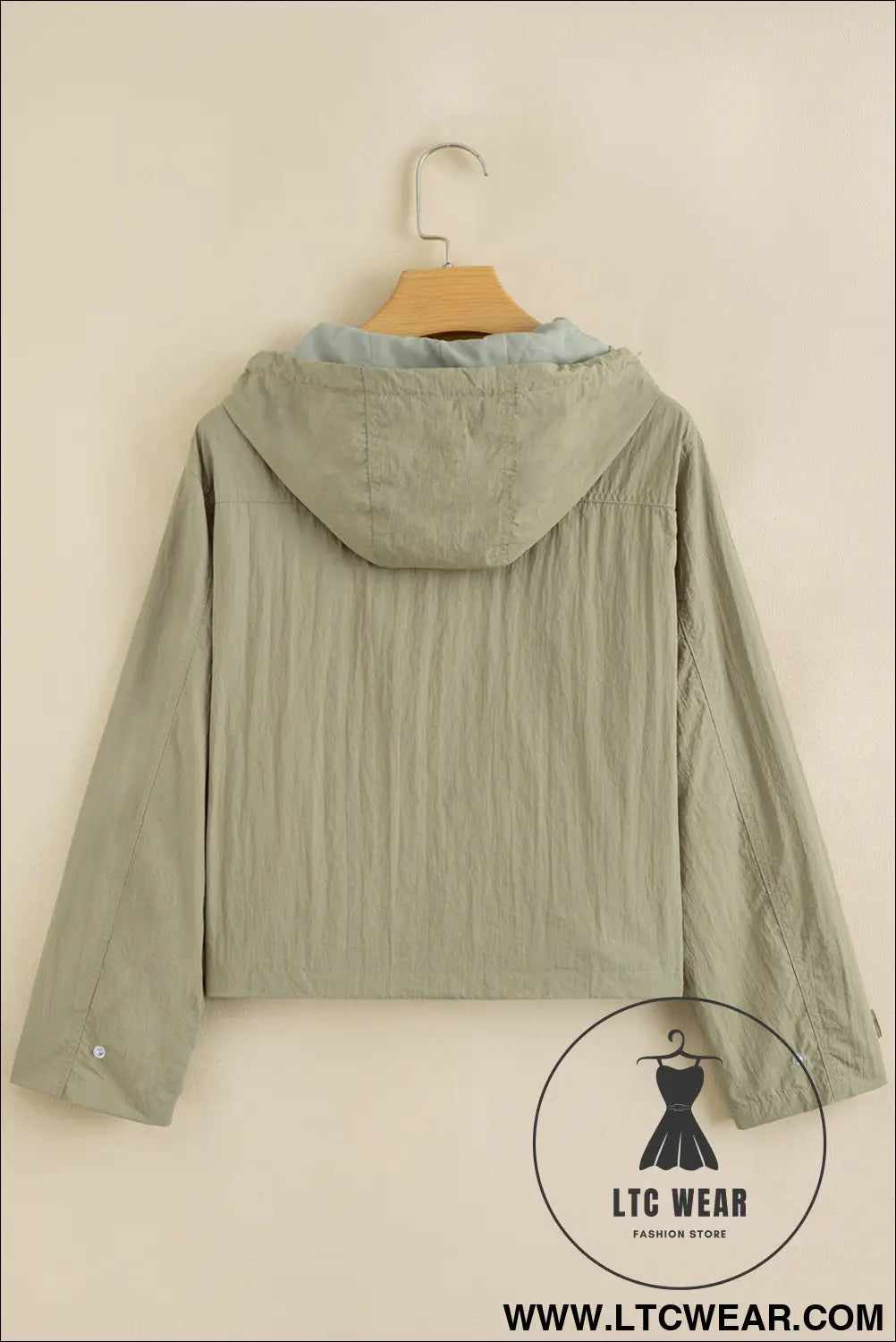Laurel green zipped pocket cropped hooded utility jacket - 15%