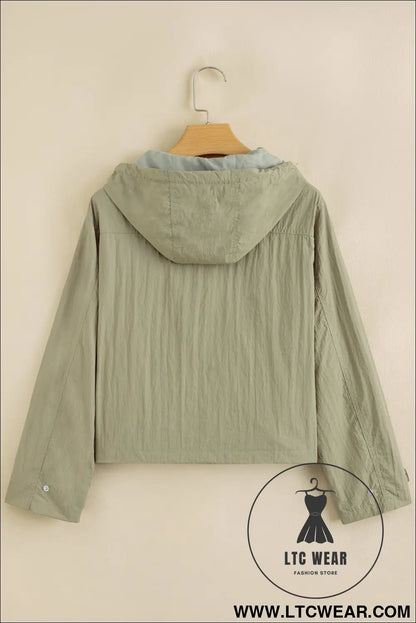 Laurel green zipped pocket cropped hooded utility jacket - 15%
