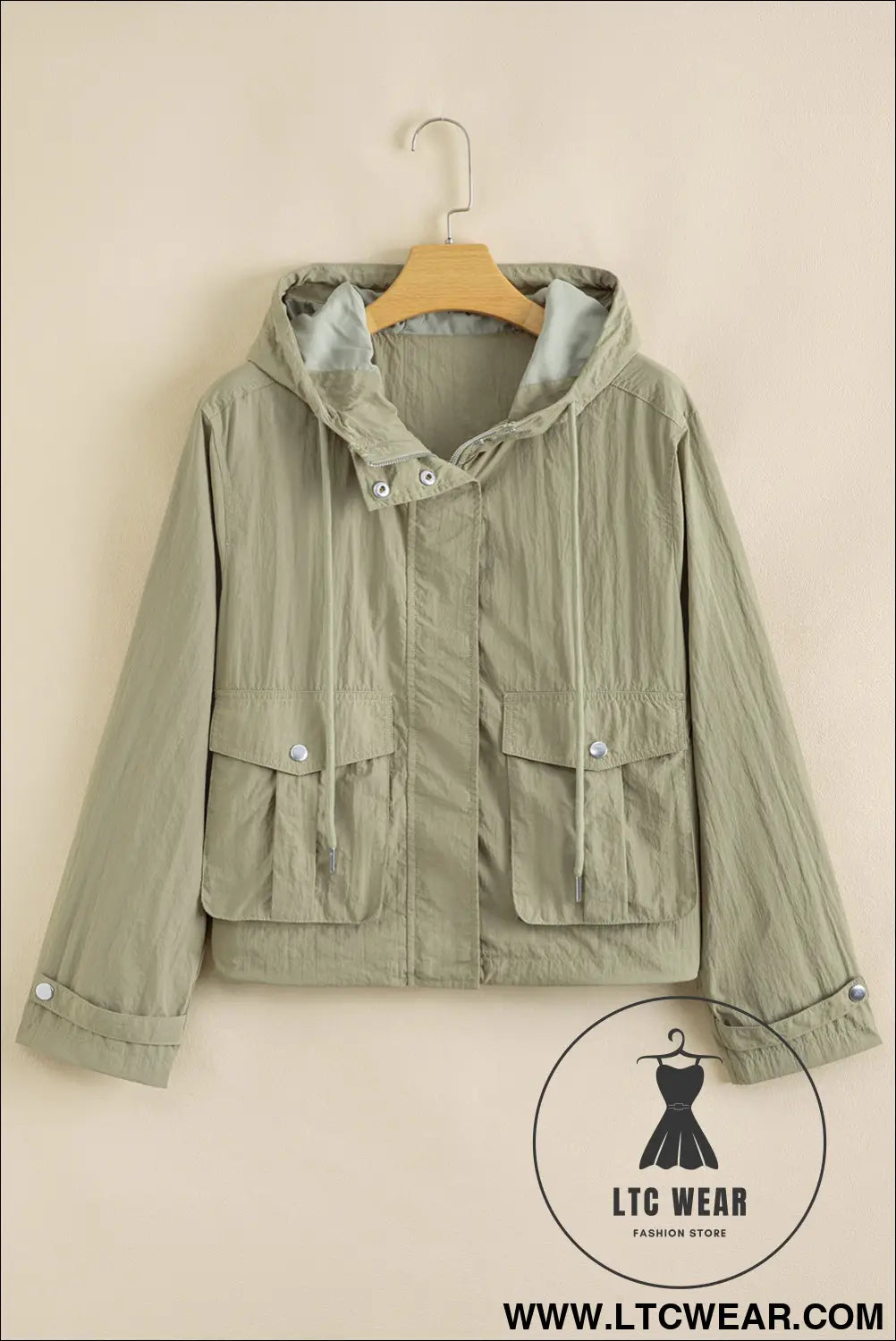 Laurel green zipped pocket cropped hooded utility jacket - 15%