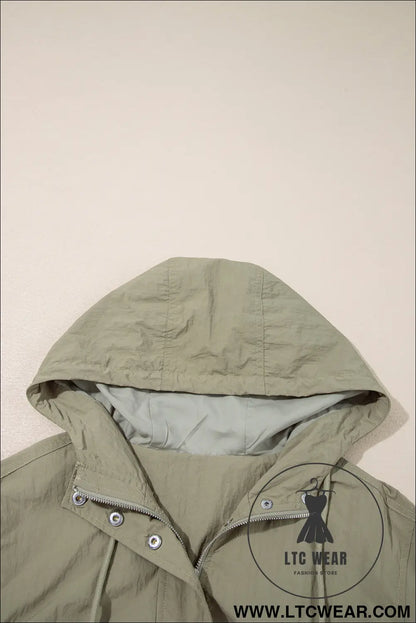 Laurel green zipped pocket cropped hooded utility jacket - 15%
