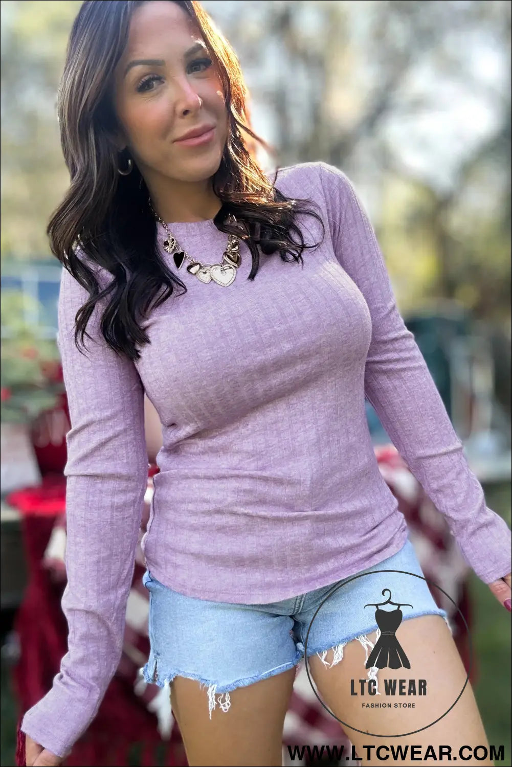 Lavendula Long Sleeve Ribbed Top Round Neck Fitted Waist Casual T-Shirt - L.T.C Wear Online Fashion Store