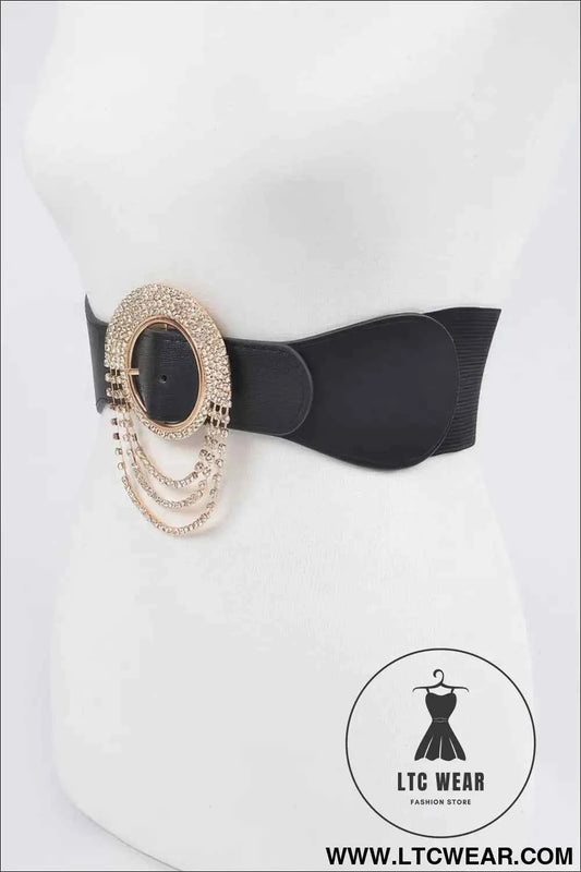 Layered Rhinestone Buckle Plus Size Elastic Belt